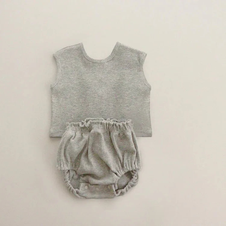 2025 Summer New Baby Sleeveless Breathable Clothes Set Cotton Kids Pajamas Set Infant Vest Shorts 2pcs Suit Solid Baby Outfits