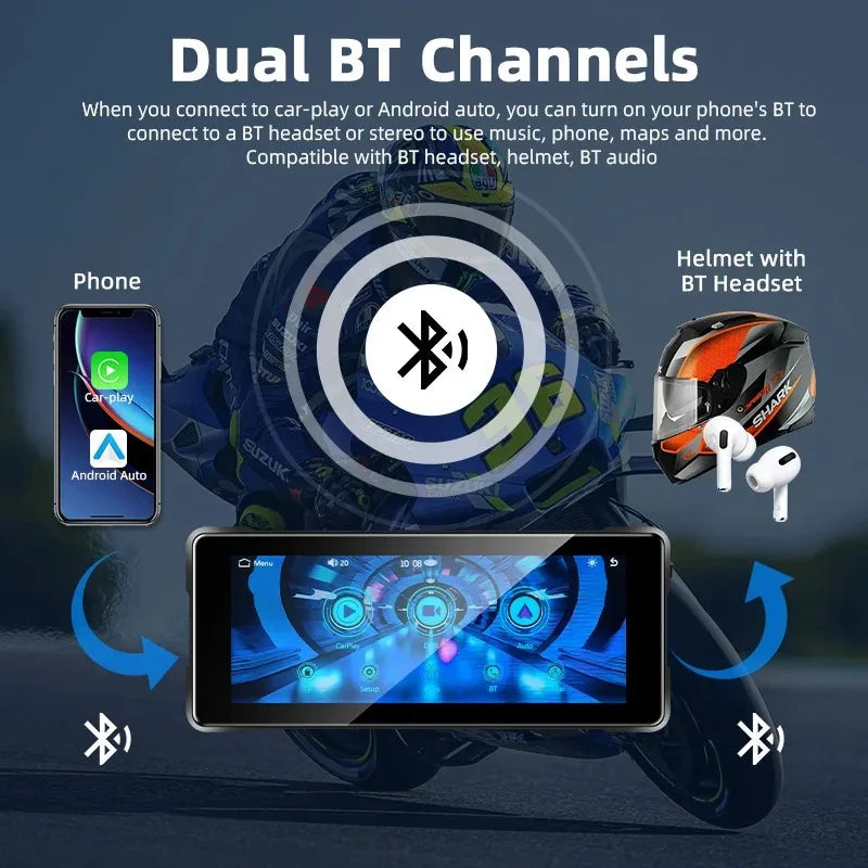 Srnubi 7 Inch Motorcycle Portable Navigation GPS Wireless Carplay Android Auto IP67 Waterproof Motorcycle Touch Screen Display