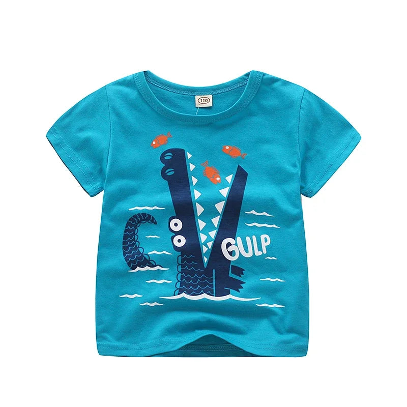 V-TREE Summer Baby Boys T Shirt Cartoon Car Print Cotton Tops Tees T Shirt For Boys Kids Children Outwear Clothes Tops 2-8 Year