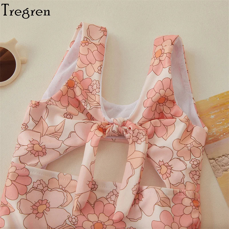 Tregren Toddler Baby Girls Swimwear Summer Sleeveless Floral/Shell Print Hollow Bathing Suit Swimming Pool Hot Spring Swimsuit