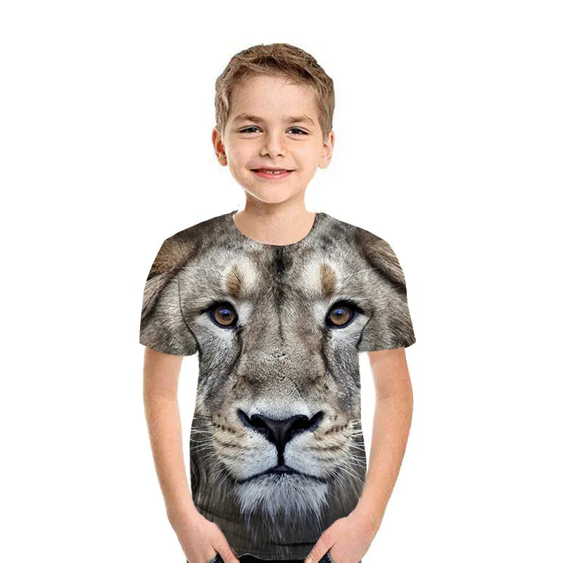 Children's T-Shirt Animal Lion 3D Printed Short Sleeve Tee Fashion Tops Round Neck Kids Clothes T-Shirt for a Boy Girl Clothes