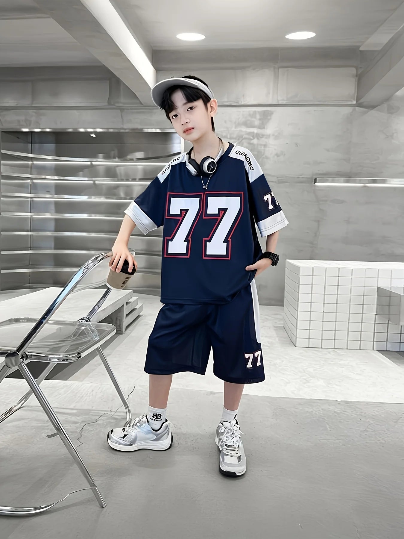 2025 Summer new retro sporty casual patchwork hip-hop 3D printed children's set