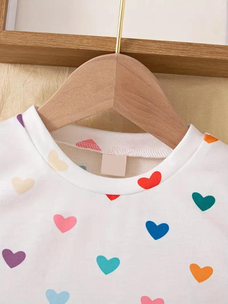 2024 Children's Clothing Girl T-Shirt Short Sleeve Child T-Shirt Vibrant Heart Graphic Casual Kids Summer Clothes Girl Top Tees