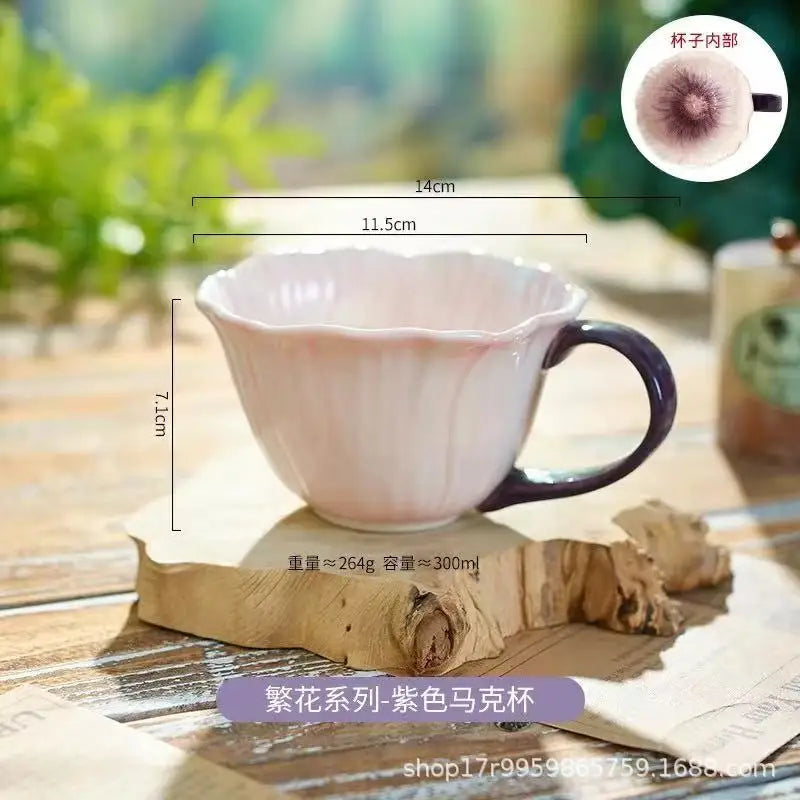 Pink Ceramic Flower Plate Dining Plates Decorative Bowl Dessert Plate Soup Bowls Water Cup Serving Plates Fruit Bowl Snack Bowls