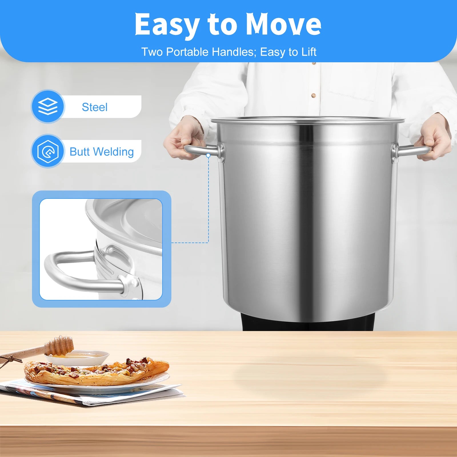 35L Cooking Pot Stainless Steel Large Capacity Stockpot Whole Clad Stock Pot Canning Sauce Pot Steamer Cookware for Restaurant