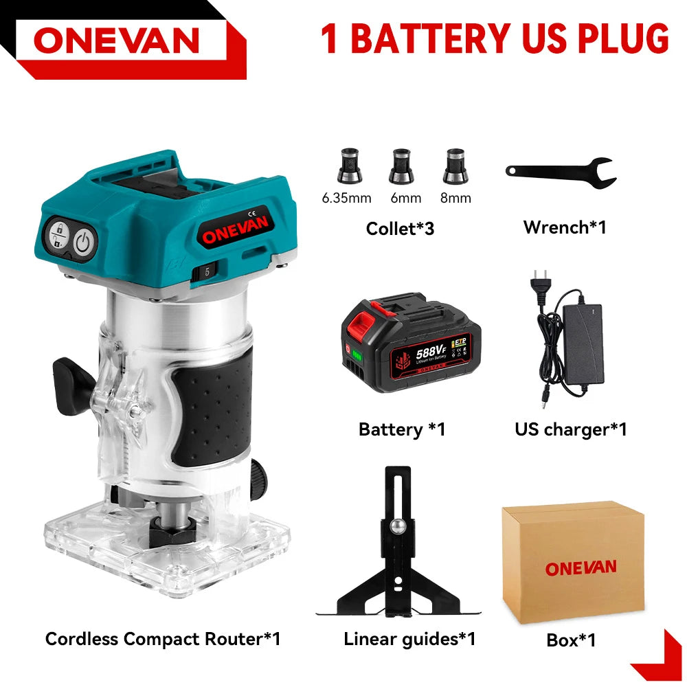 1600W Brushless Electric Hand Trimmer 5 Speeds Cordless Engraving Slotting Milling Woodworking Router For Makita 18V Battery Pin