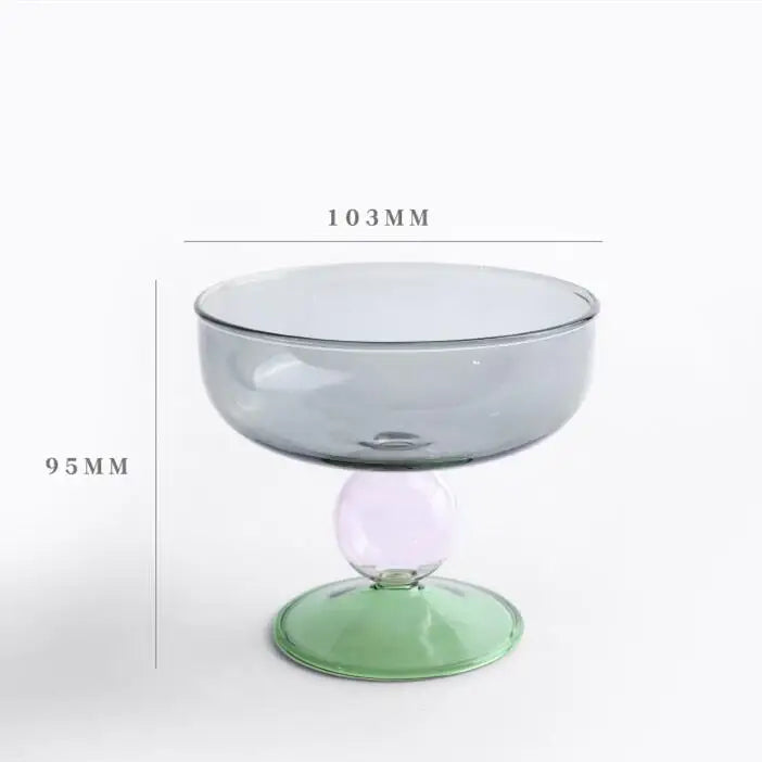 Round Bowl Goblet Dessert Glass Mug S-shaped Cup Stem Ice Cream Bowl Cup Milkshake Dessert Cup Colored Borosilicate Glass