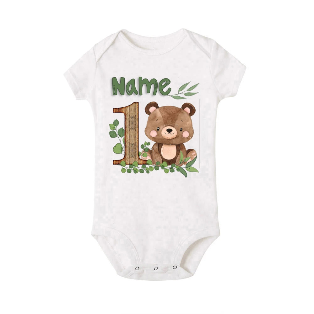 Personalized Safari Animal with Name Baby Romper Newborn Wild One Jungle Birthday Party Bodysuit Jumpsuit Infant Shower Gifts