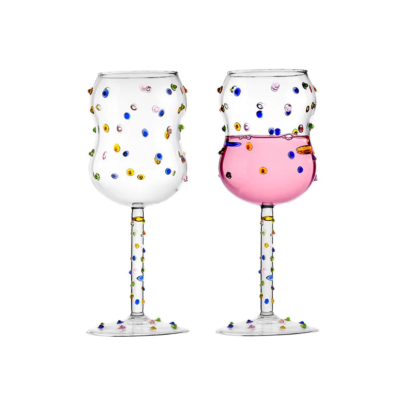 1 Piece 300ML Creative Cute Colorful Dots White Wine Goblet Red Wine Glass