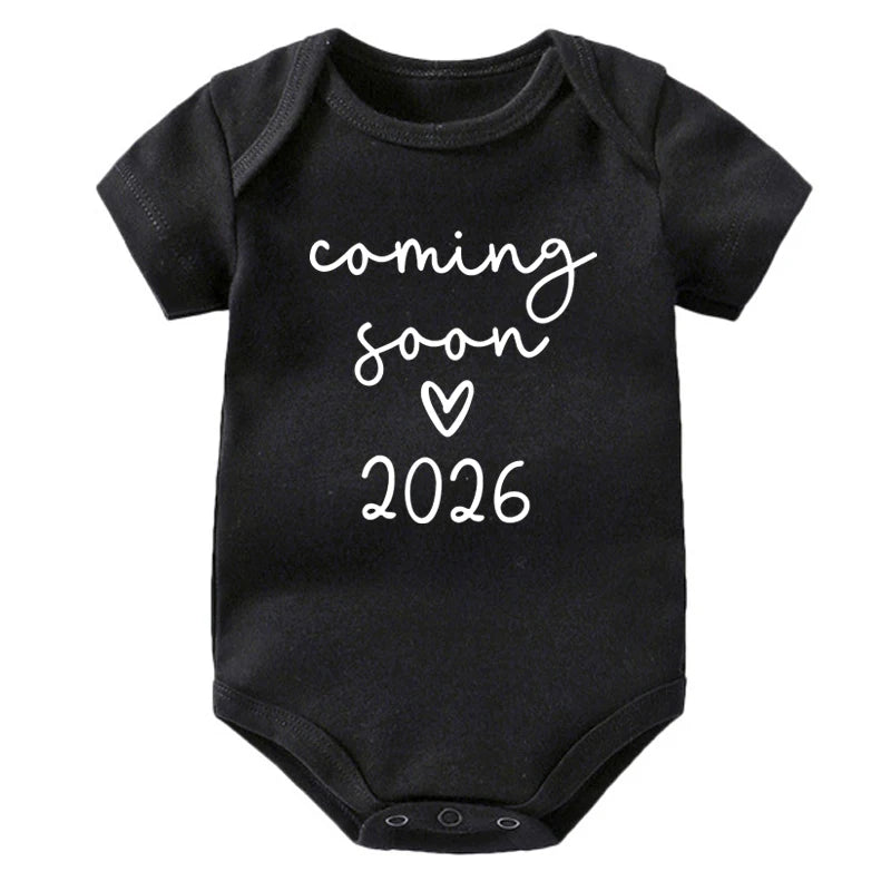 Coming Soon 2026 Baby Announcement Clothes Cotton Newborn Baby Bodysuits Summer Boys Girls Romper Body Pregnancy Reveal Clothes
