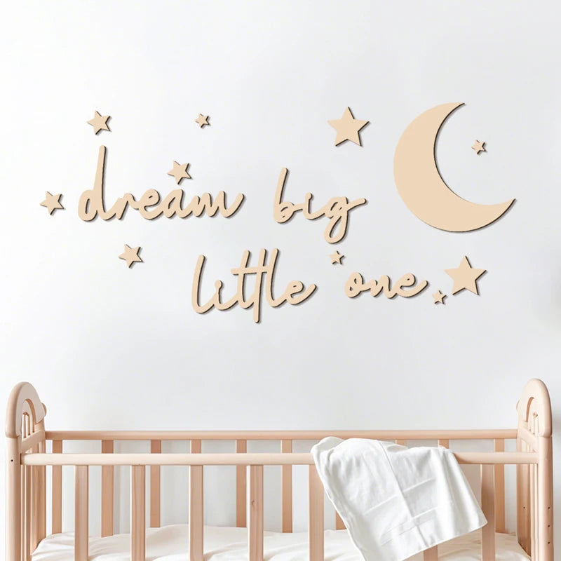 Dream Big Little One Wall Sticker Wall Art Wooden Sign for Baby Nursery Kids Room Inspirational Motivational Wooden Craft