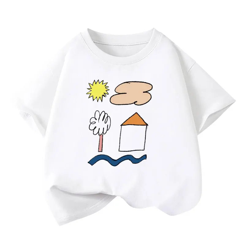 Girls T-shirts 2025 Summer Short-sleeve Tops for Kids Candy Color Boys Tees Children School Shirts Cotton Teenager Outfits 1-12T