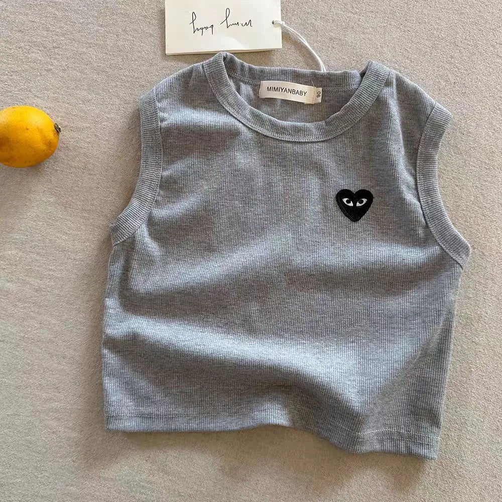 T2667 Summer New Children's Sleeveless Vest Boys 2025 Love Heart Baby Striped Workwear Thin Style Small Kids T-Shirt