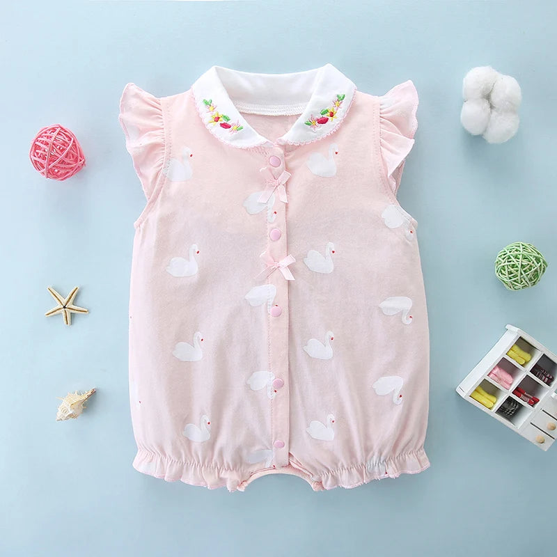 Newborn Baby Summer Thin Pure Cotton Clothes Bag Baby Girl Princess Cute Jumpsuit 0-1 Years Old Sleeveless Harem