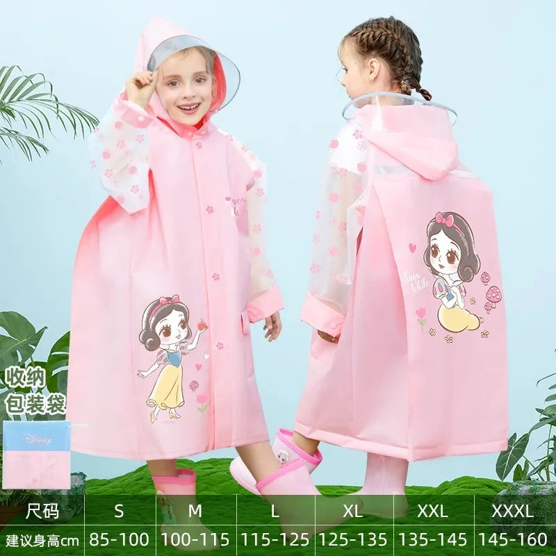 Disney Kids Raincoat Waterproof Children Elsa Spider-Man Rain Poncho Rain Coat Jacket with Backpack Student Rainwear