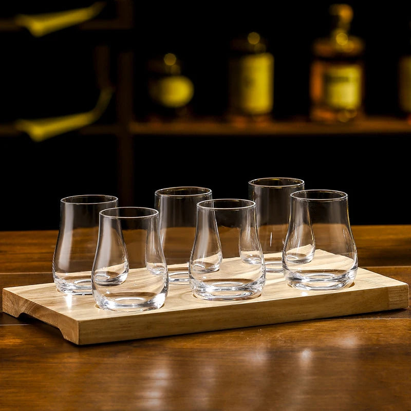 Round egg shaped clear Old Fashioned Whiskey Glasses with Wooden tray Whiskey Tumblers Glassware for Bourbon Barware