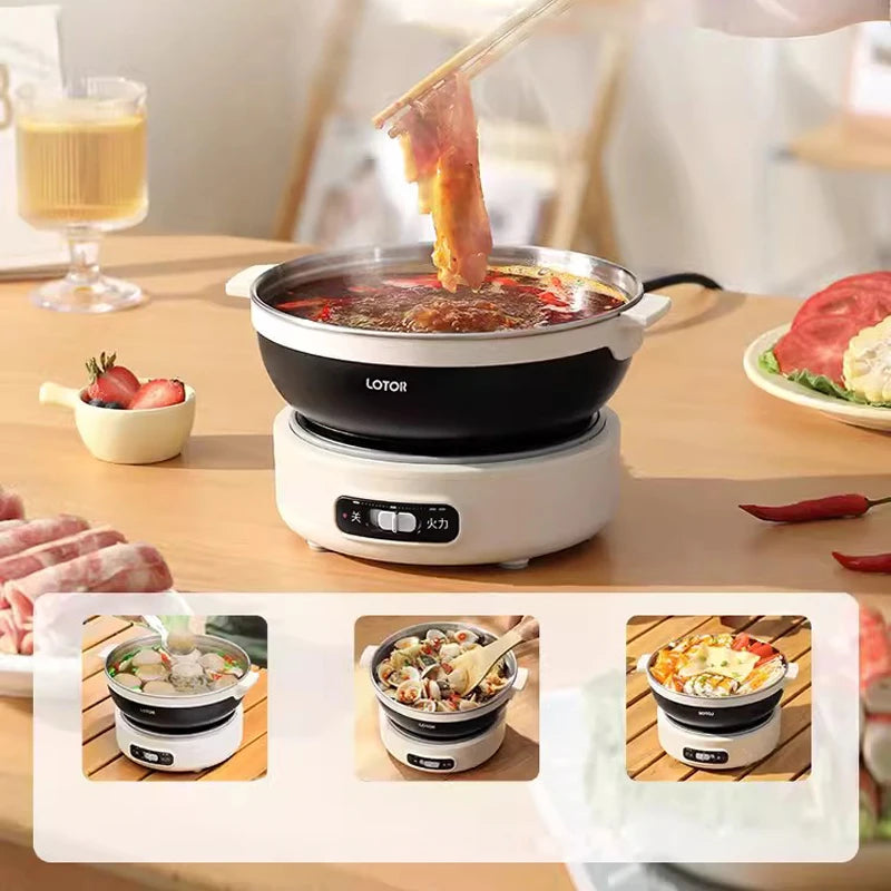 1.2L Electric Cooking Pot Folded Rice Cooker Portable Travel Multicooker Split Hot Pot 304 Stainless Steel Electric Skillt 500W