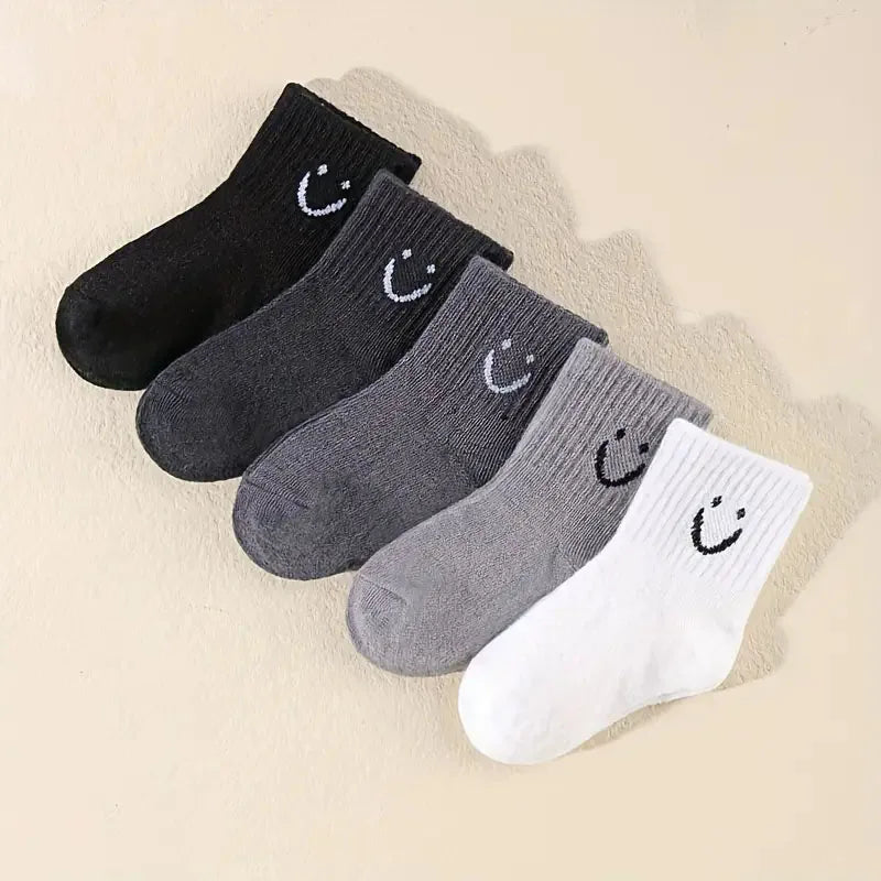 5 Pairs Baby Socks Cute Funny Face Emoticons Pattern Comfortable Kids Boys Girls Socks