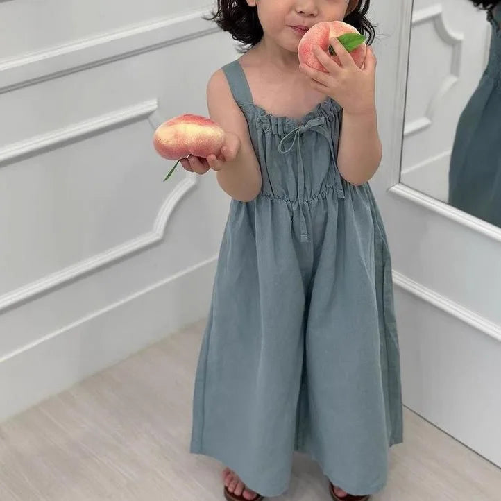 2025 Summer New Girls Jumpsuit Loose Children Wide Leg Pants Cotton Baby Girls Sling Pants Fashion Kids Clothes