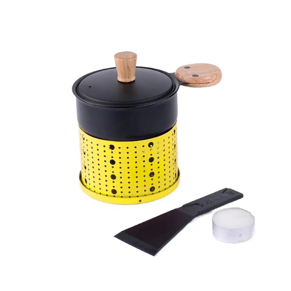 Portable Non-stick Cheese Grill Windproof Cylindrical Cheese Raclette Pot with Candle with Shovel Cheese Raclette Oven Baking