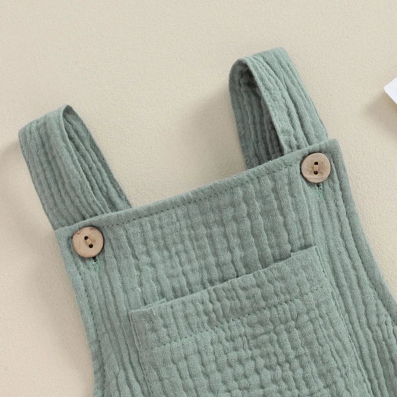 Newborn Baby Girl Boy Cotton Linen Suspender Bodysuit Summer Clothes Solid Color Sleeveless Square Neck Jumpsuit for Kids