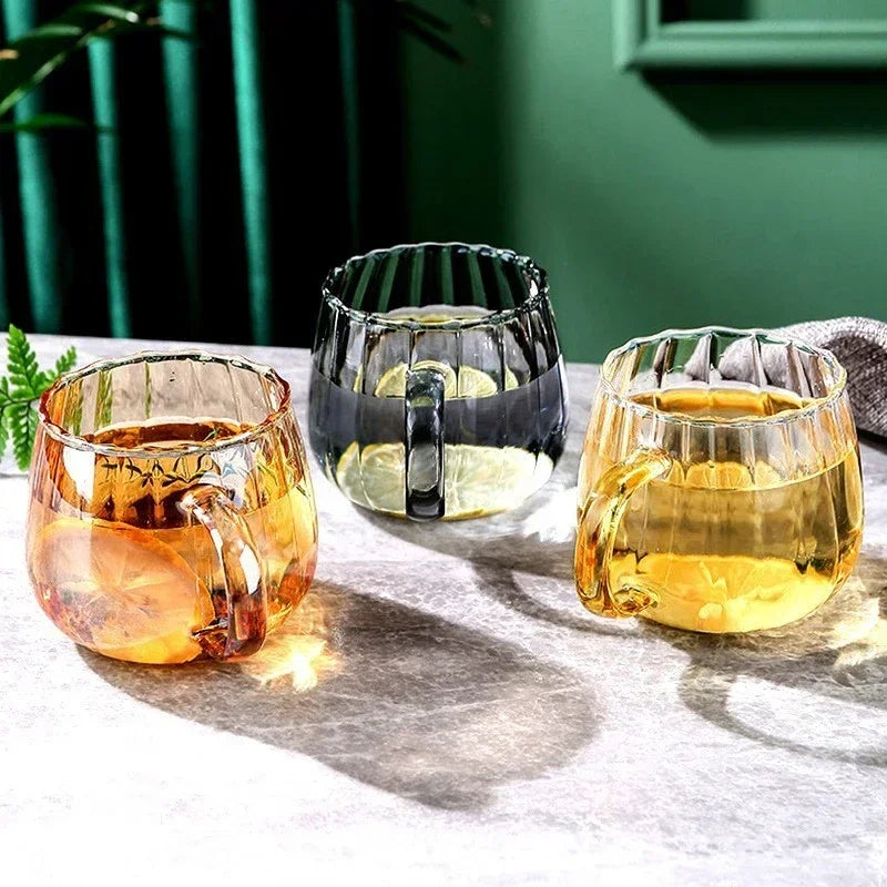 Creative Coffee Cup High Borosilicate Glass Mug Striped Water Cups Afternoon Tea Cup with Handle Office Household Glassware Gift