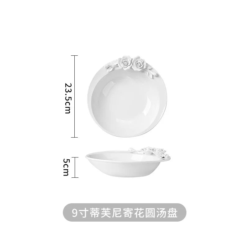 European Relief Hand Held Flower Bowl, Plate, Cup And Tableware Set For Home Afternoon Tea, Exquisite Ceramic Display Plate