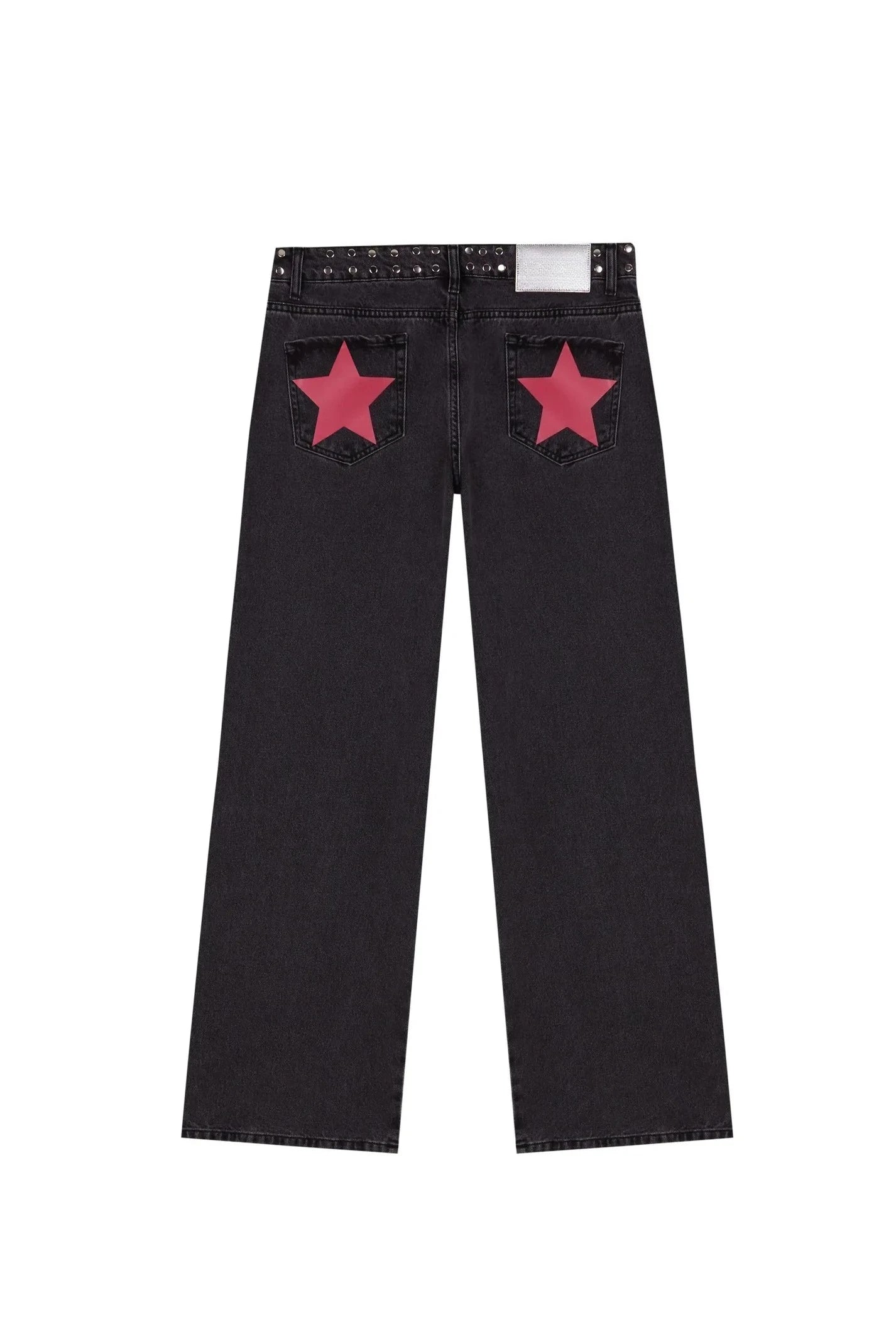 Women Y2K Vintage Jeans Patchwork Leopard Star Pattern Metal Rivet Jeans Female Baggy Casual Straight Leg Pants Women Clothing