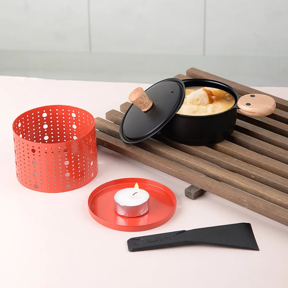 Portable Non-stick Cheese Grill Windproof Cylindrical Cheese Raclette Pot with Candle with Shovel Cheese Raclette Oven Baking