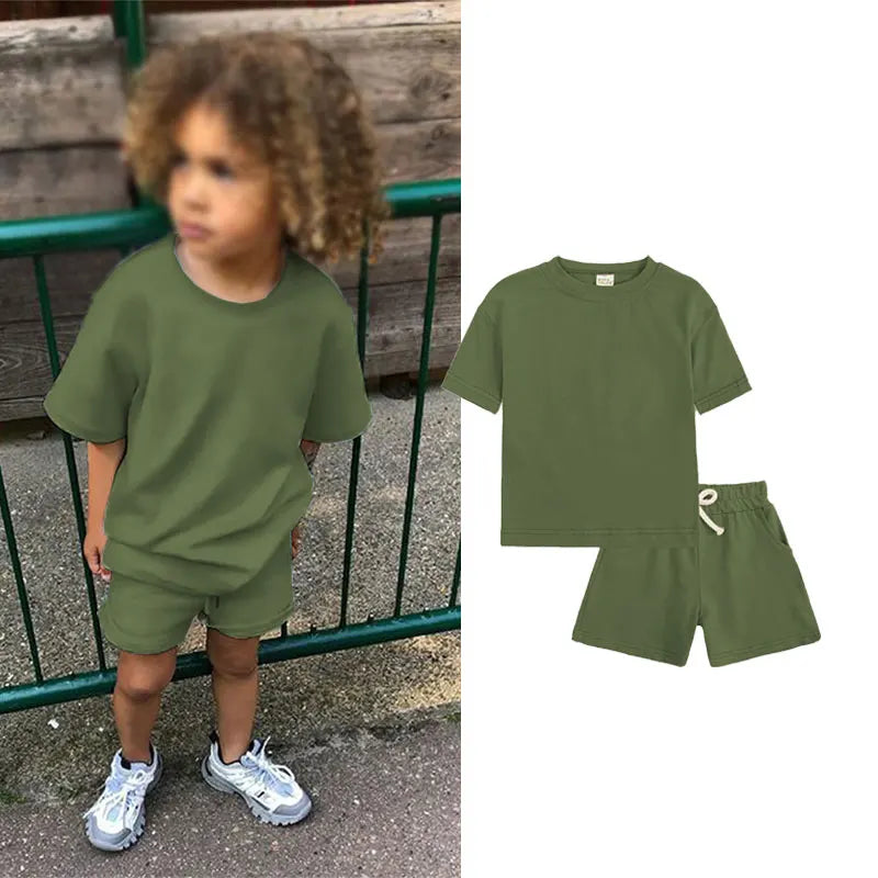 Children New Summer Sets Toddler Boy Girl Solid Sports T-shirts and Shorts 2pcs Set Kids Casual Tracksuits Suits 0-6Y