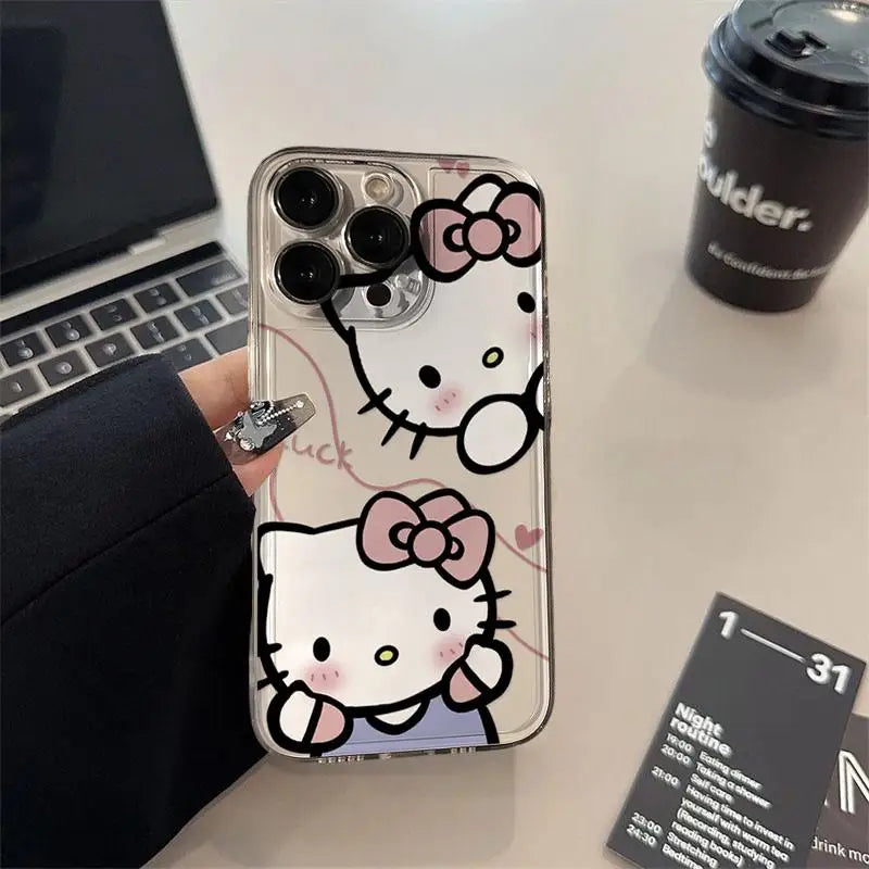 Cute Sanrio Biye's Hello Kitty Phone Case for IPhone 16 15 14 13 12 11 Pro Max 16E 7 8 14 Plus 13 Mini SE 2022 Cartoon Cover Y2K
