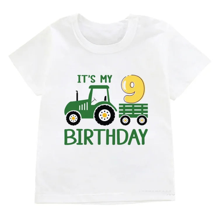 Funny Birthday Boys Girls Cool Farm Tractor Printed Clothes Children Happy Party Gifts Baby Short Sleeved Tops