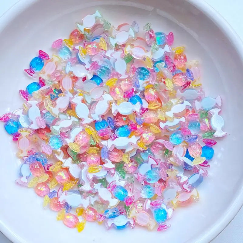 50Pcs New Cute Mini 4*10mm Shiny Candy Resin Figurine Crafts Flatback Ornament Jewelry Making Hairwear Manicure Accessories