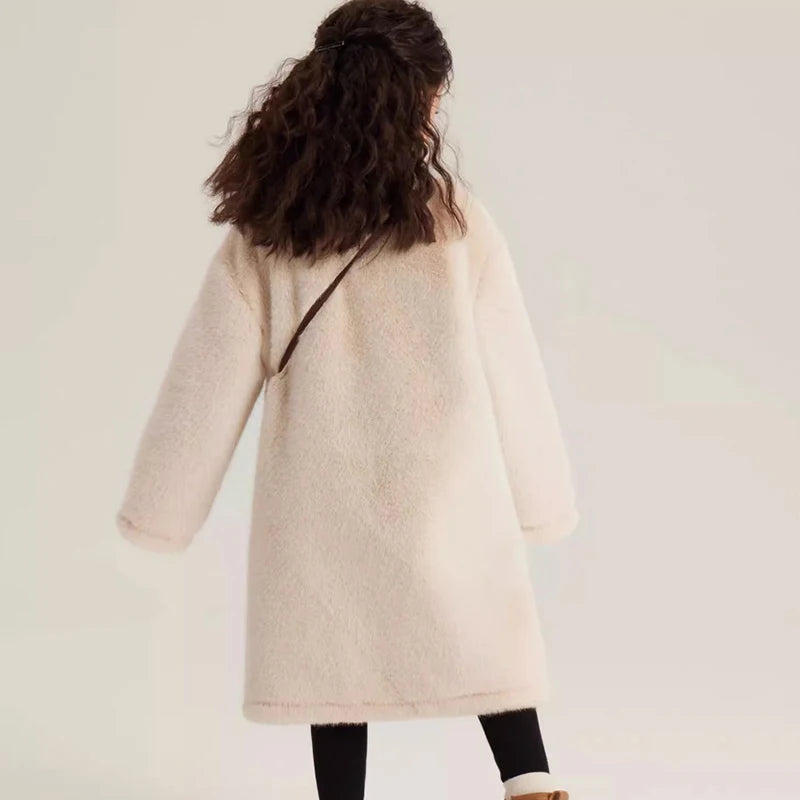 New Teenagers Winter Girls Plush Jacket Solid Color Keep Warm Princess Fur Coat Christmas Gifts 5 6 8 10 12 Years Kids Clothes