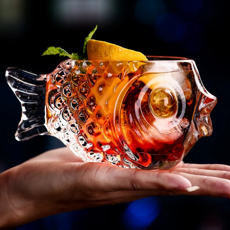 Creative 3D Transparent Fish Shape Bar Cocktail Glass Party Thick Heavy Lovely Smoothies Bowl Cup Cold Drink Tiki Glasses Mug