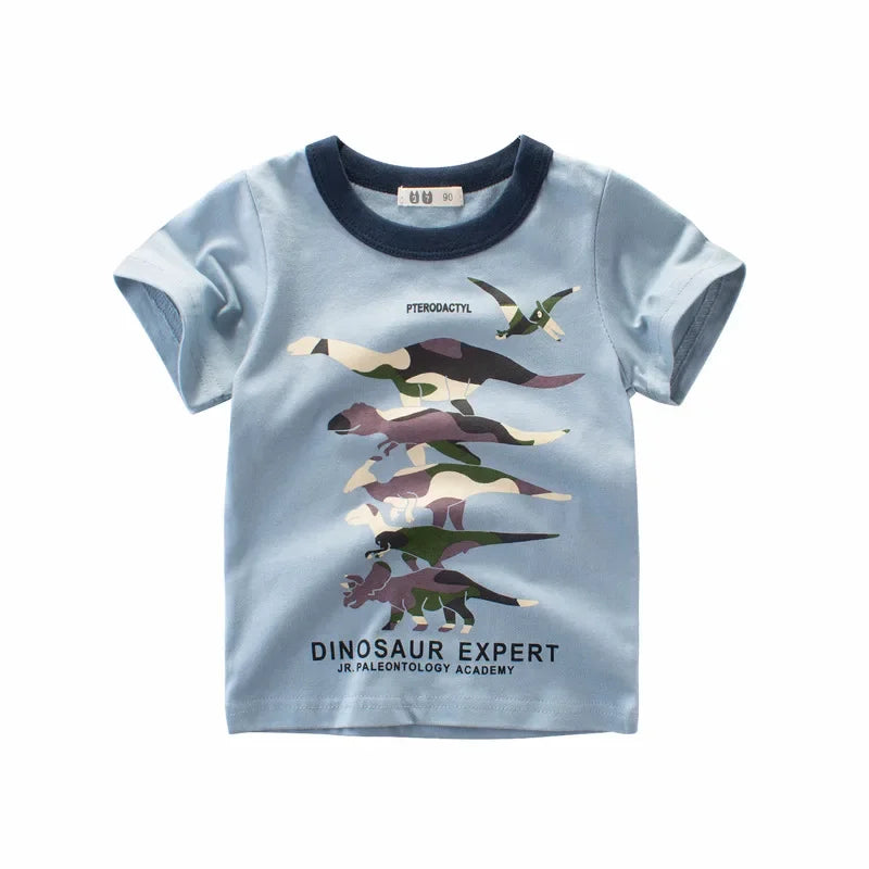 2 3 4 5 7 9 Years Summer Baby Boys Short Sleeve T-shirt Children Kids Cotton Cartoon Tops For Little Boys KF1022