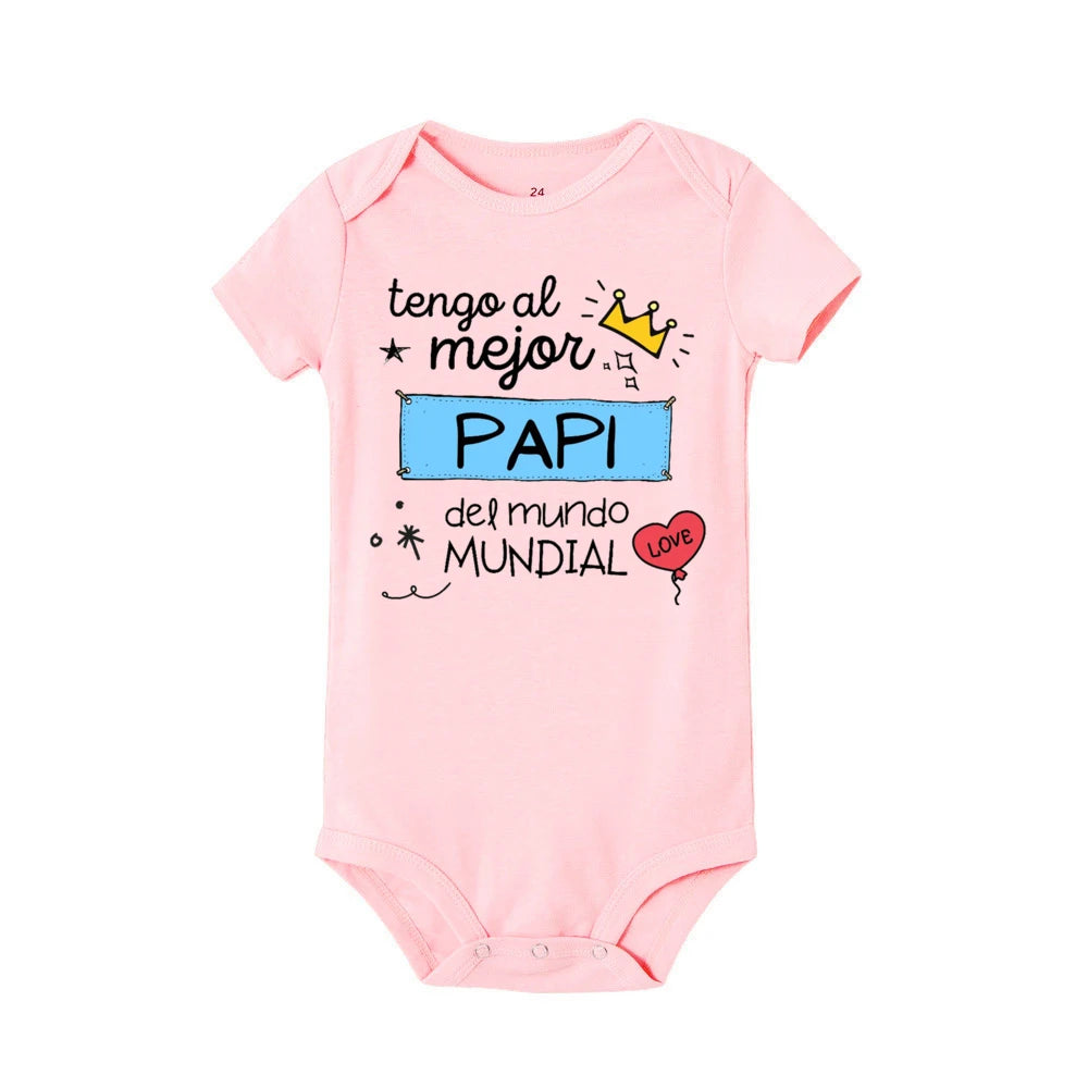 I Have The Best Mom &amp; Dad in The World Spanish Printed Baby Jumpsuit Infant Short Sleeve Romper Funny Newborn Unisex Bodysuit