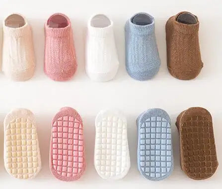 5Pairs/lot 2024 New 0-5Years Anti-slip Non Skid Ankle Socks With Grips For Baby Toddler Kids Boys Girls All Seasons Cotton Socks