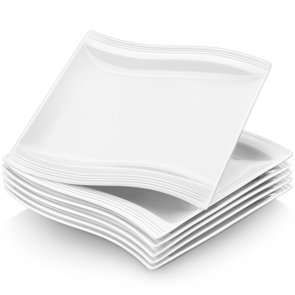 MALACASA 6/12 Piece Flora 10.25" Ivory White Porcelain China Ceramic Cream White Dinner Plates for Dinner/Cake/Beef/Pasta/Fruit