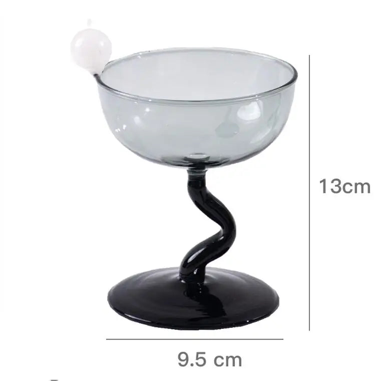 Round Bowl Goblet Dessert Glass Mug S-shaped Cup Stem Ice Cream Bowl Cup Milkshake Dessert Cup Colored Borosilicate Glass