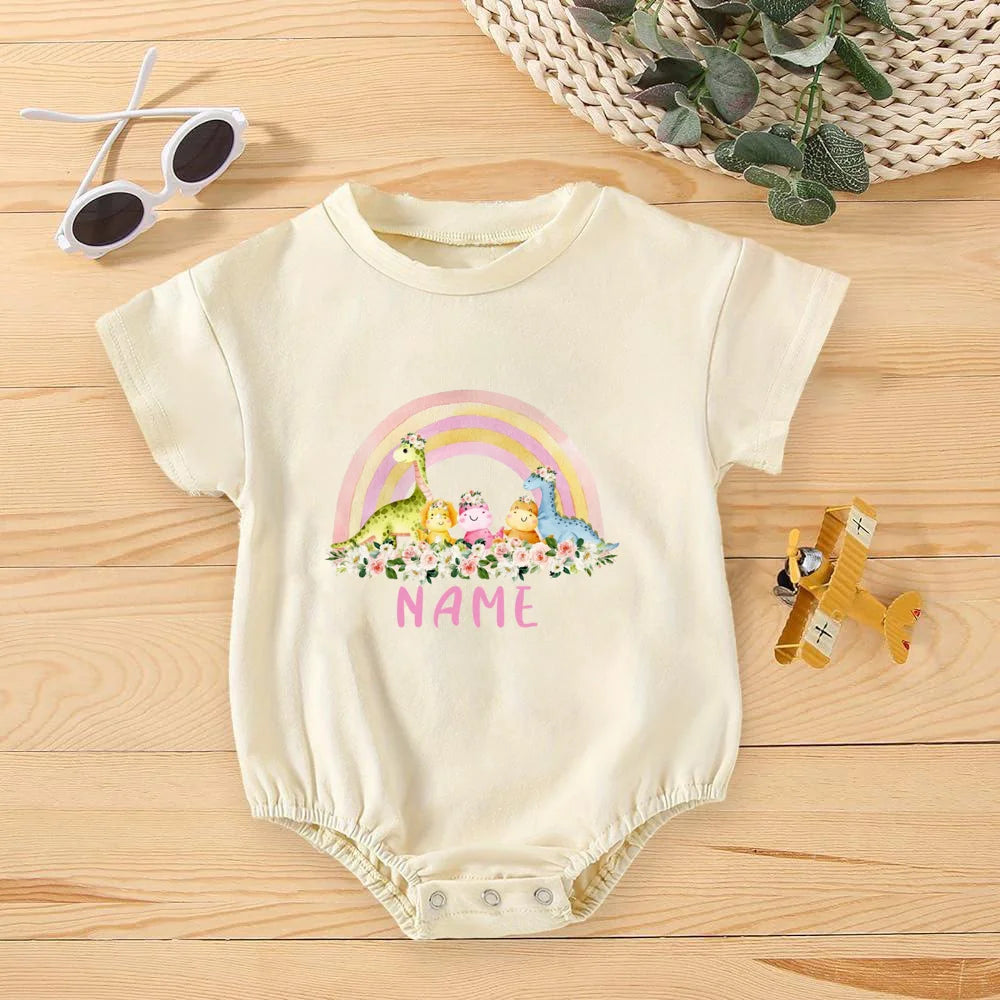 Personalized Rainbow with Name Bubble Romper Infant Jungle Birthday Party Clothes Baby Oversized Bodysuit Cute Wild One Jumpsuit