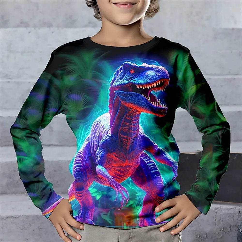 Children's Clothing Tshirt for Kids Boys 9 to 14 Lightning Geometry Long Sleeve T-Shirt Boy One Piece Casual Top High Child Tees