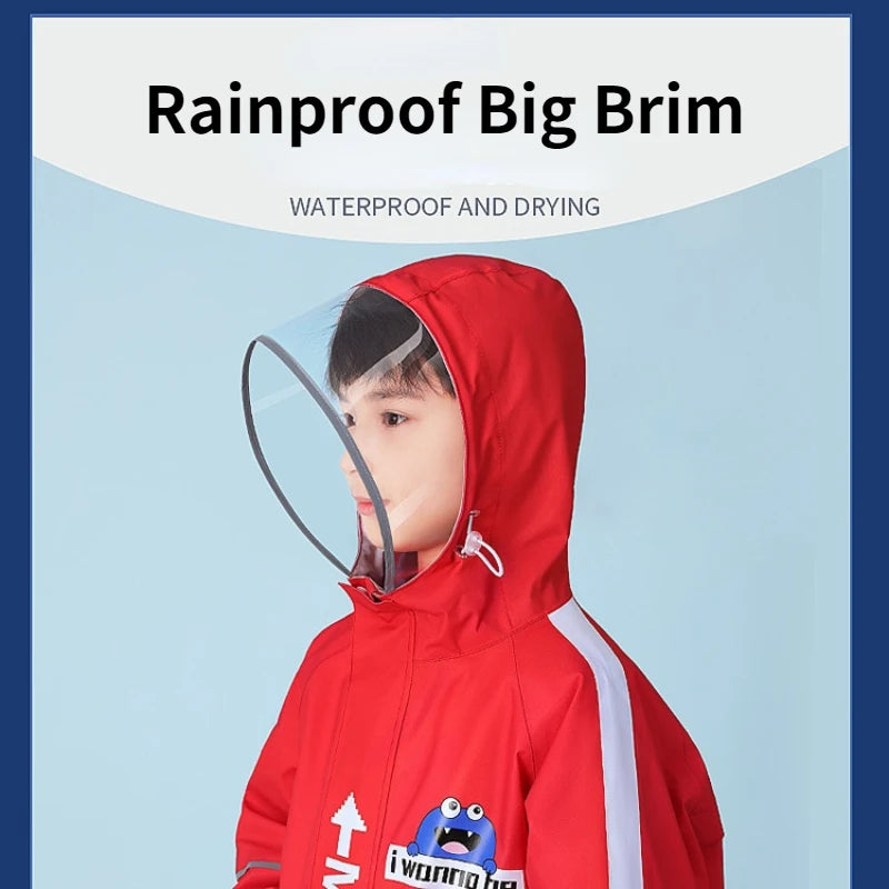 Full body waterproof skin friendly thickened fabric children's raincoat with schoolbag for middle and primary school students