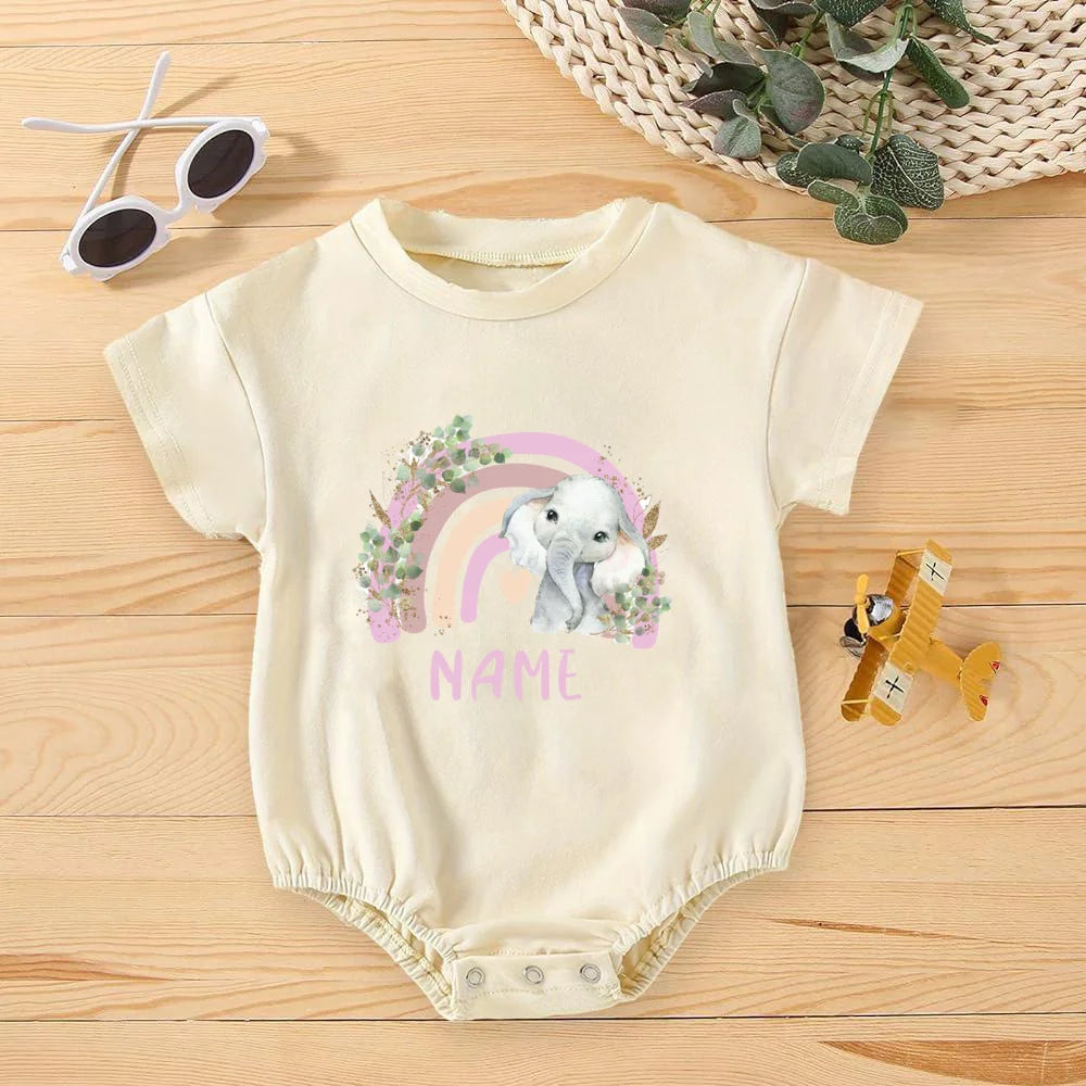 Personalized Rainbow with Name Bubble Romper Infant Jungle Birthday Party Clothes Baby Oversized Bodysuit Cute Wild One Jumpsuit