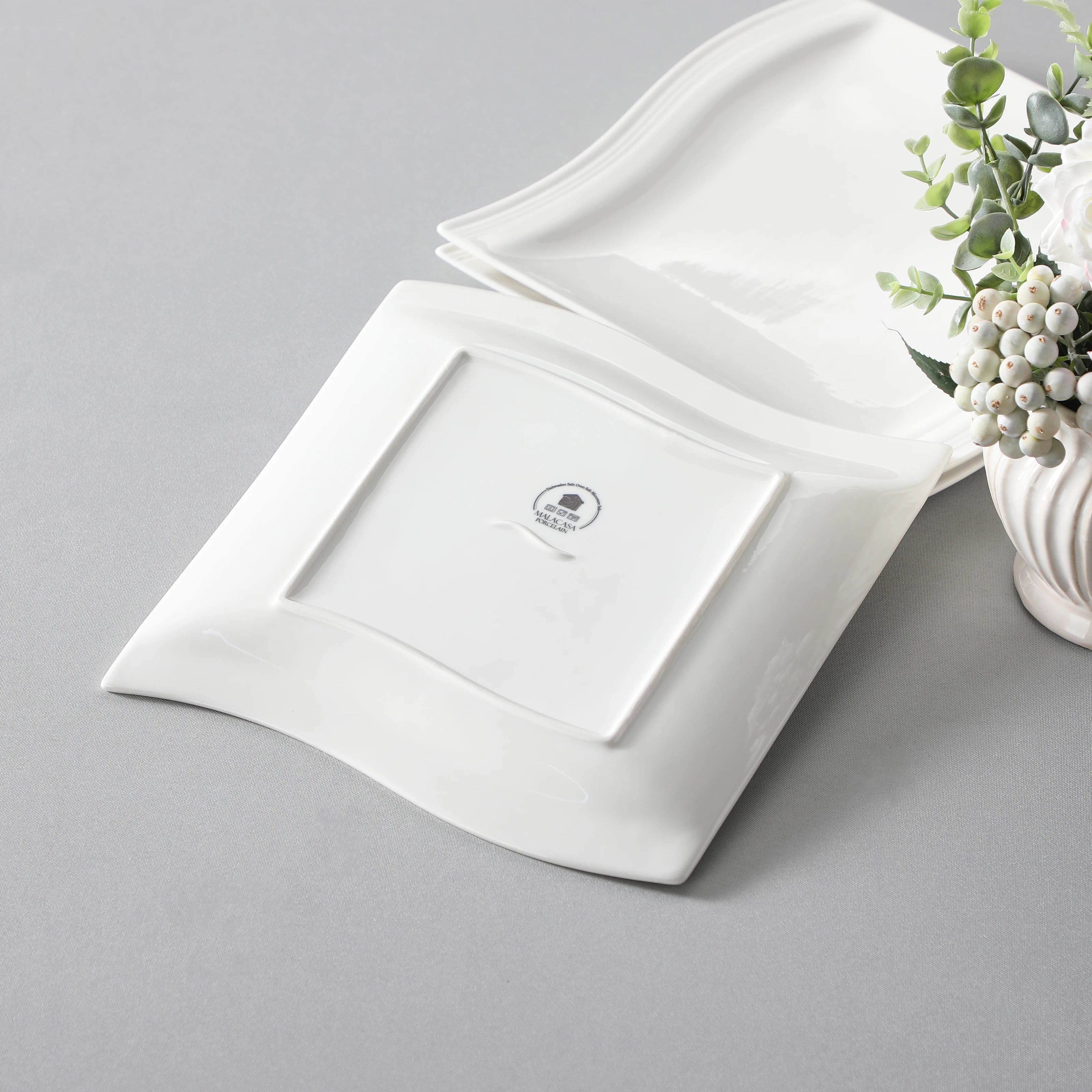 MALACASA 6/12 Piece Flora 10.25" Ivory White Porcelain China Ceramic Cream White Dinner Plates for Dinner/Cake/Beef/Pasta/Fruit