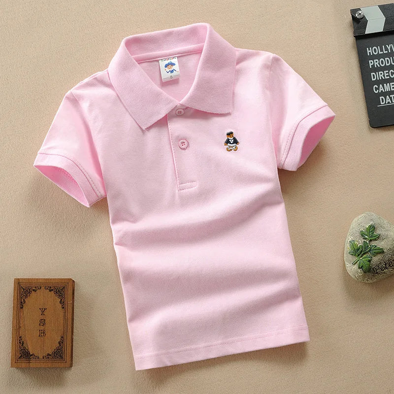 Children Polo T-Shirt Summer Boys Short Sleeved Tees Kids Clothing Fashion Teens Elastic Sportswear Boy Girl Cartoon Cotton Tops