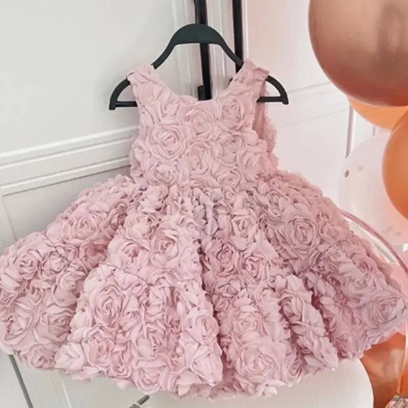 Flower Dress Spring and Summer New Korean Fashion Solid Color Flower Sleeveless Dress Kids Clothes Girls