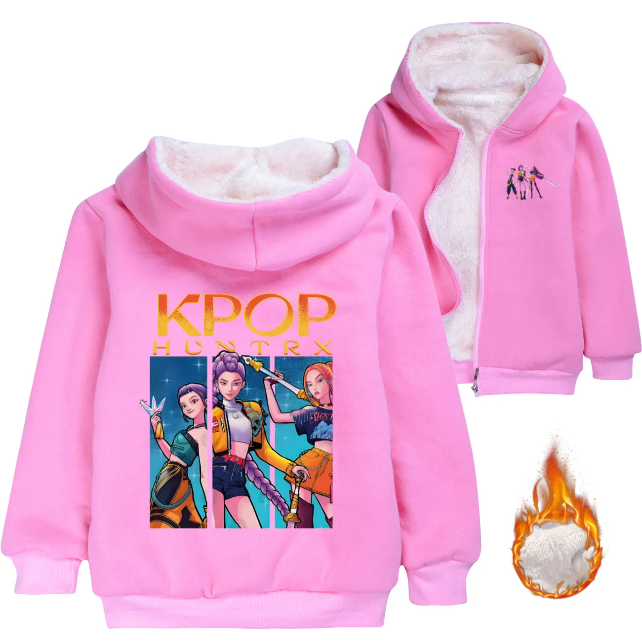 KPop Demon Hunters Huntrix Clothes Kids Hoodies Baby Girls Winter Warm Zipper Jacket Boys Thicken Fleece Coats Children's Parkas