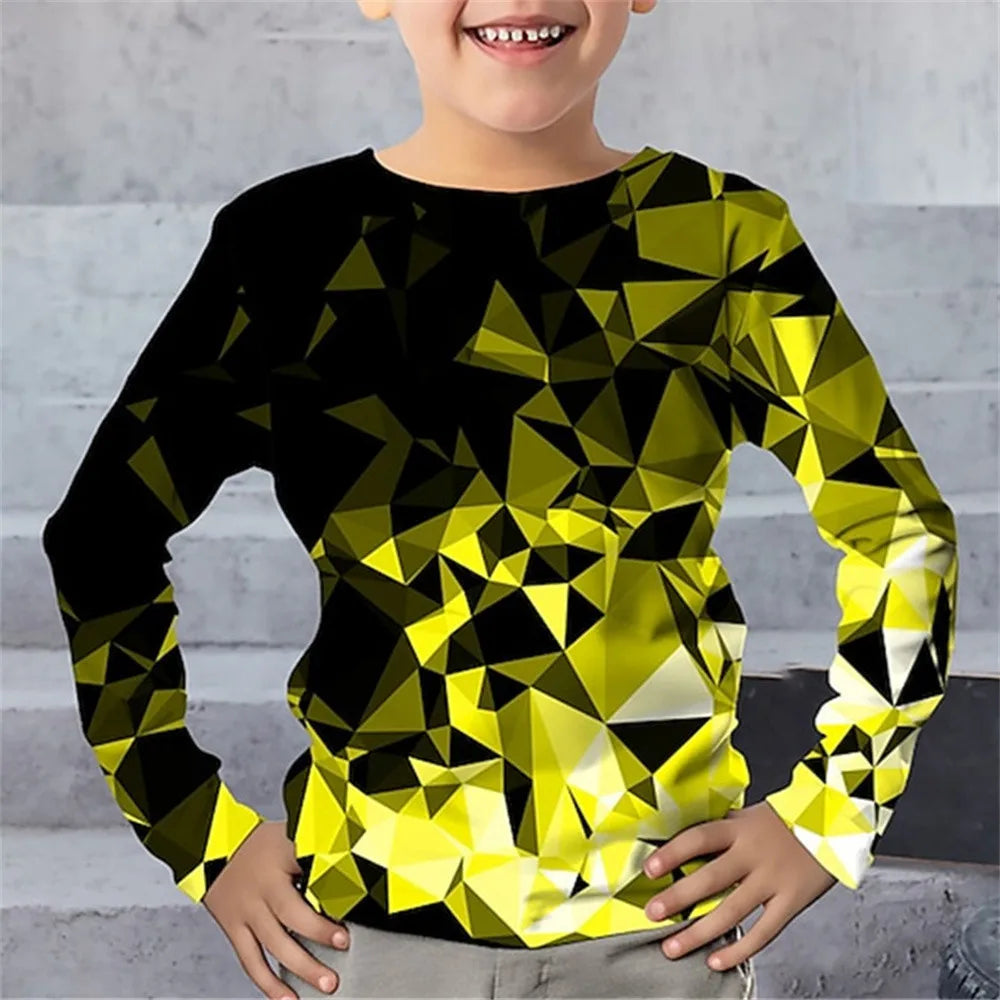 Children's Clothing Tshirt for Kids Boys 9 to 14 Lightning Geometry Long Sleeve T-Shirt Boy One Piece Casual Top High Child Tees