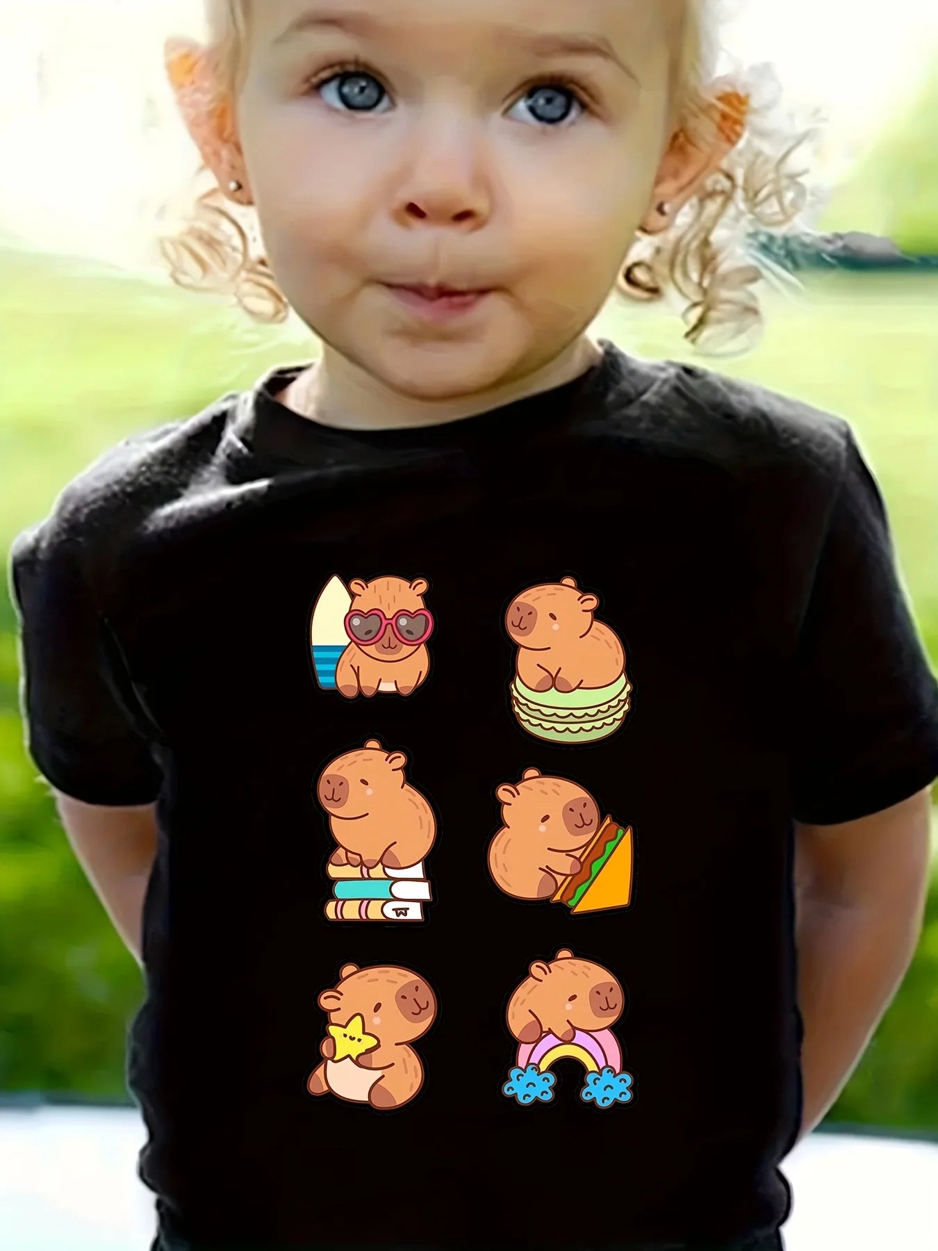 Cute Capybara Print Girls Summer Clothes Crew Neck T-Shirts for Girls Short Sleeve Tee 2025 Kids Clothes T-Shirts Girl Clothing